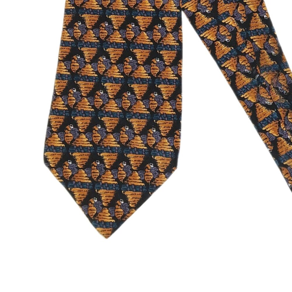 J. Garcia Silk Tie Mens 60” Black Brown Bees Collection Honeycomb Artsy 70s Wide